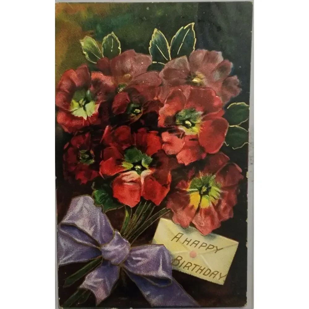 Lot Of Four Vintage Antique Embossed Postcards Flowers Birthday